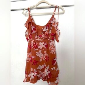 Floral Ruffle Spaghetti Strap Mini Dress